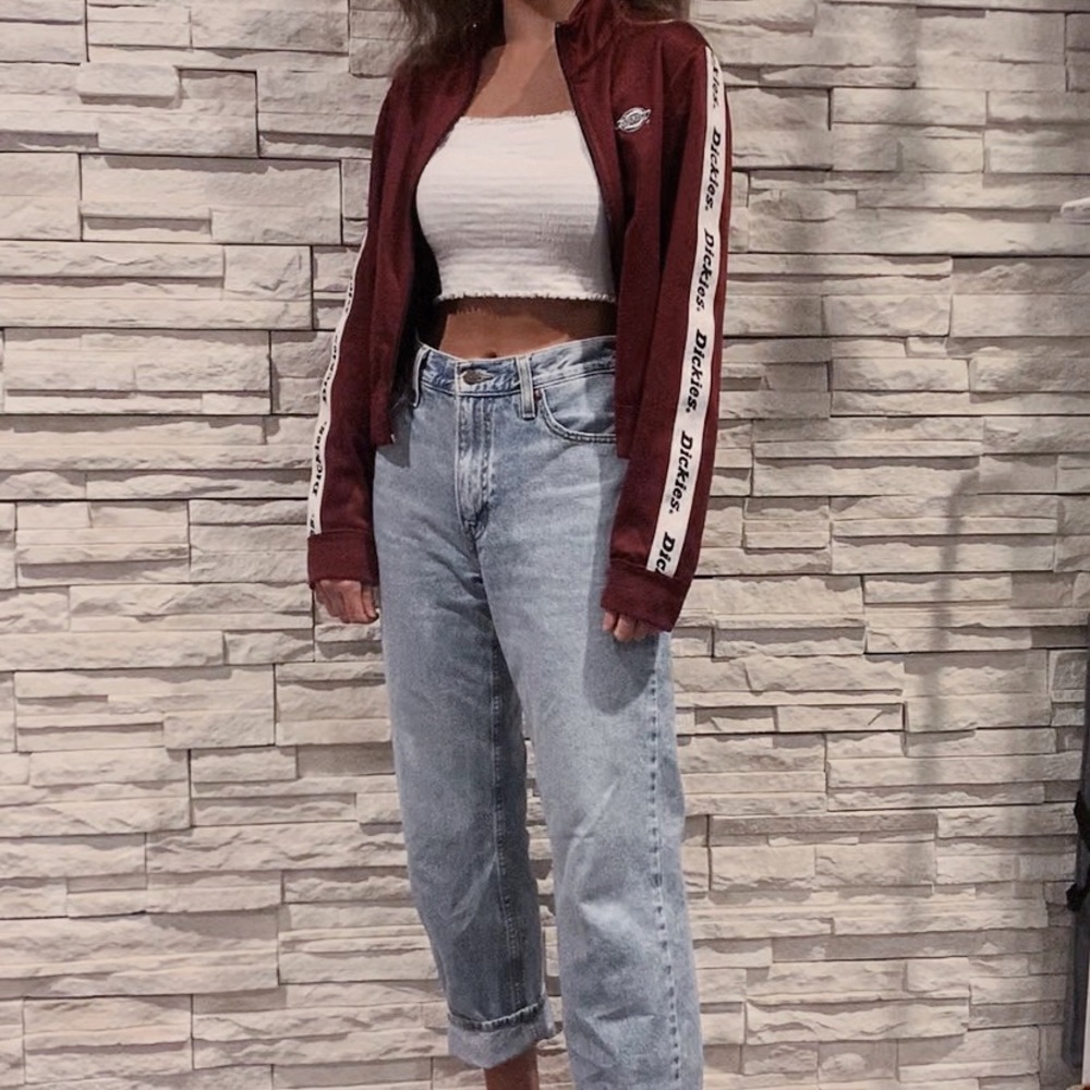 Dickie’s Cropped Burgundy Zip-Up Sweater